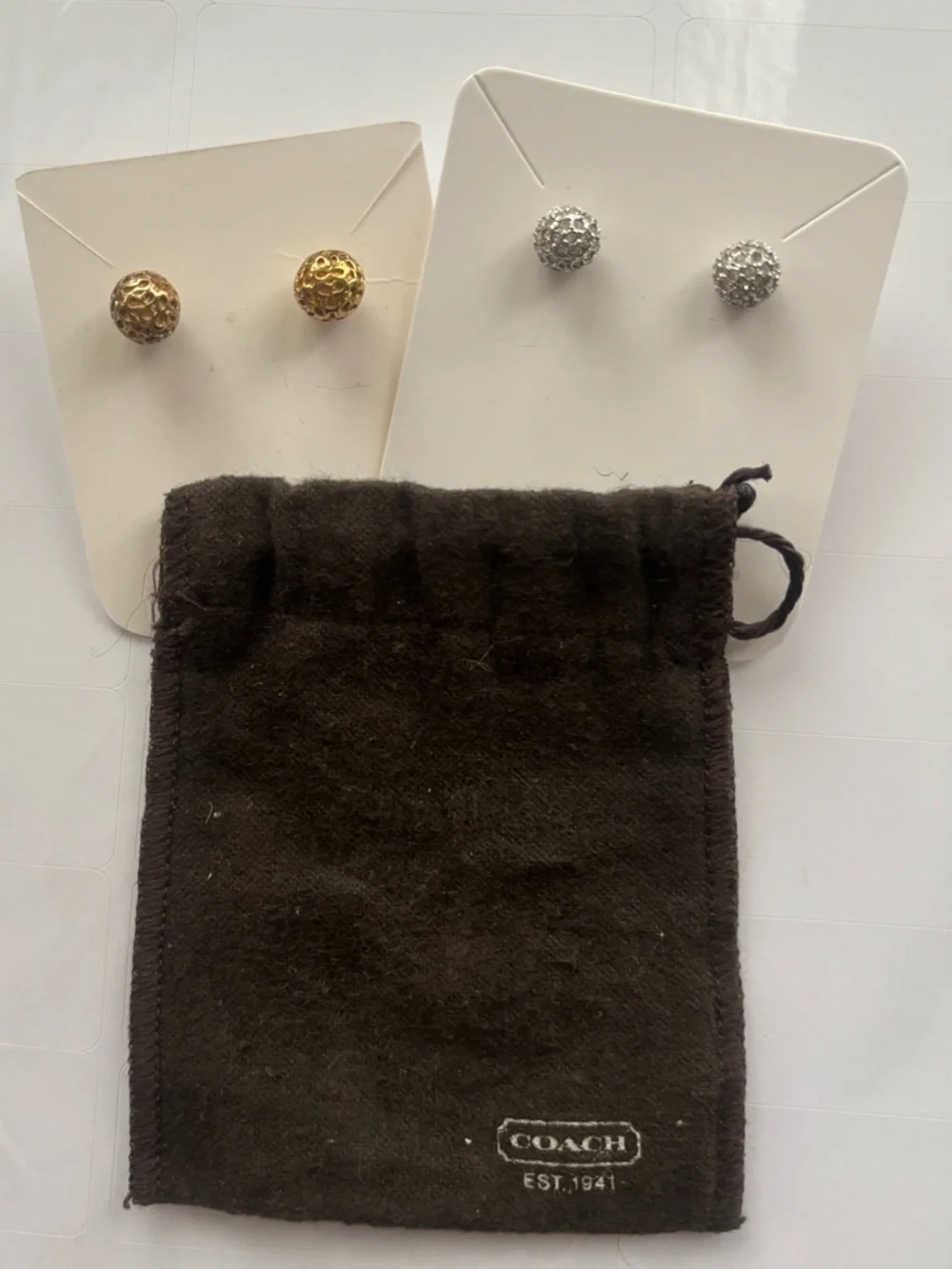 Coach Gold-Tone and Silver-Tone Diamond Pavé Ball Stud Earrings Duo - Picture 1 of 5